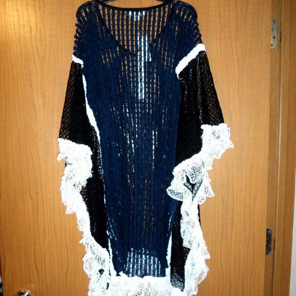NWT$645 SIMKHAI Basketweave Mini Caftan Crochet Knit Mesh Lace Beach Cover-Up S